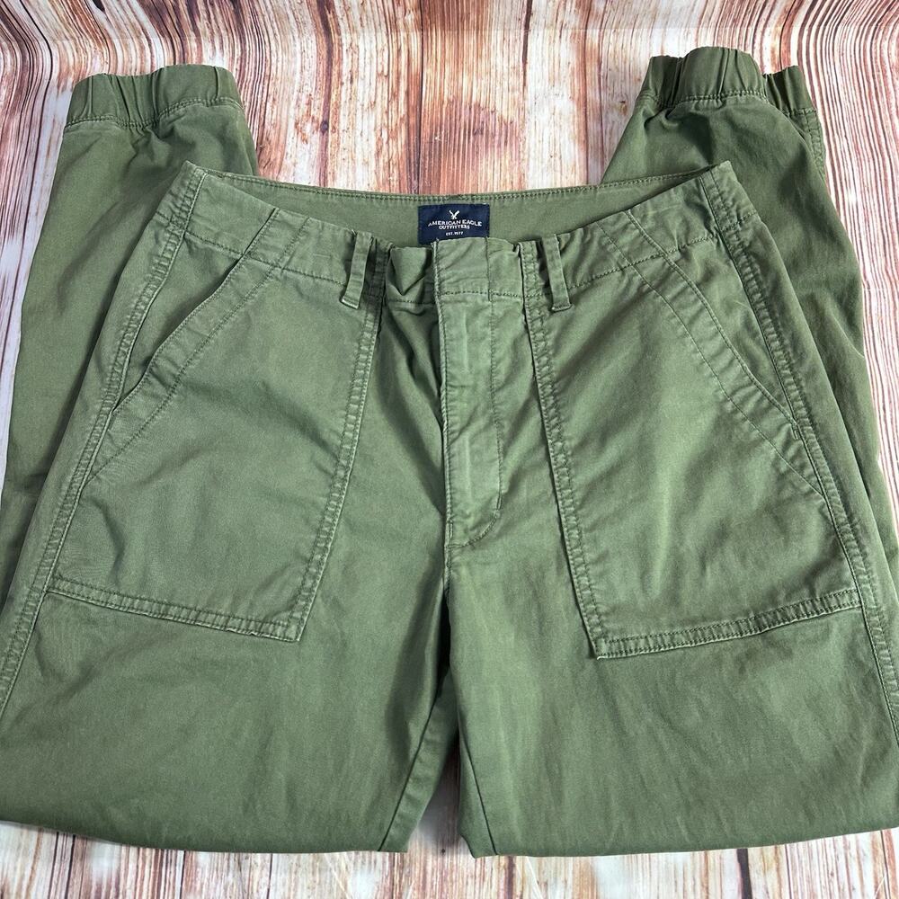 American Eagle Sz 6 Green Stretch Mid Rise Joggers Chino Twill Ankle Pants 31x26 - Picture 3 of 11